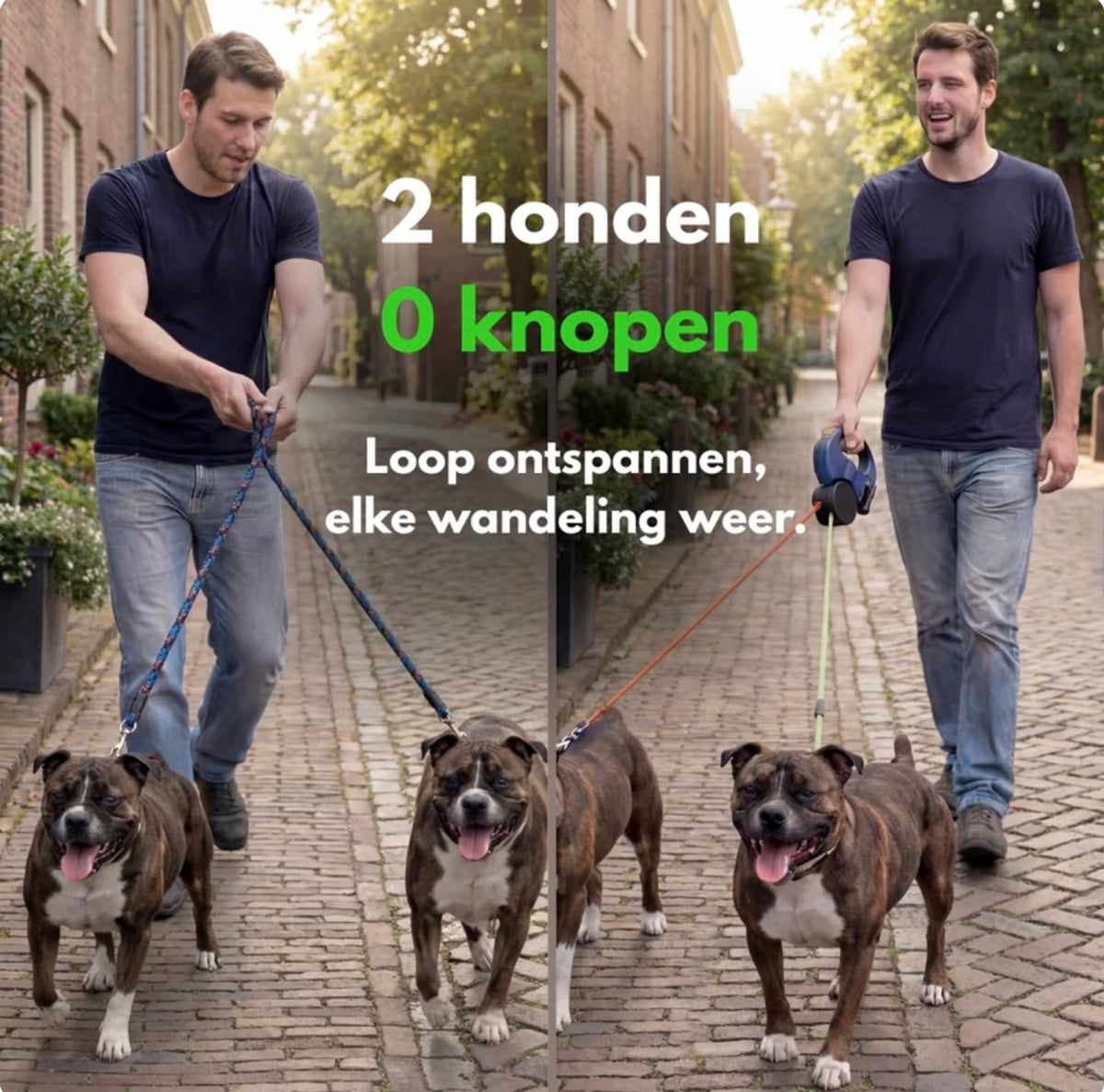 Paw Living Duo-Riem 360° - Knoopvrij Hondenriem voor 2 Honden