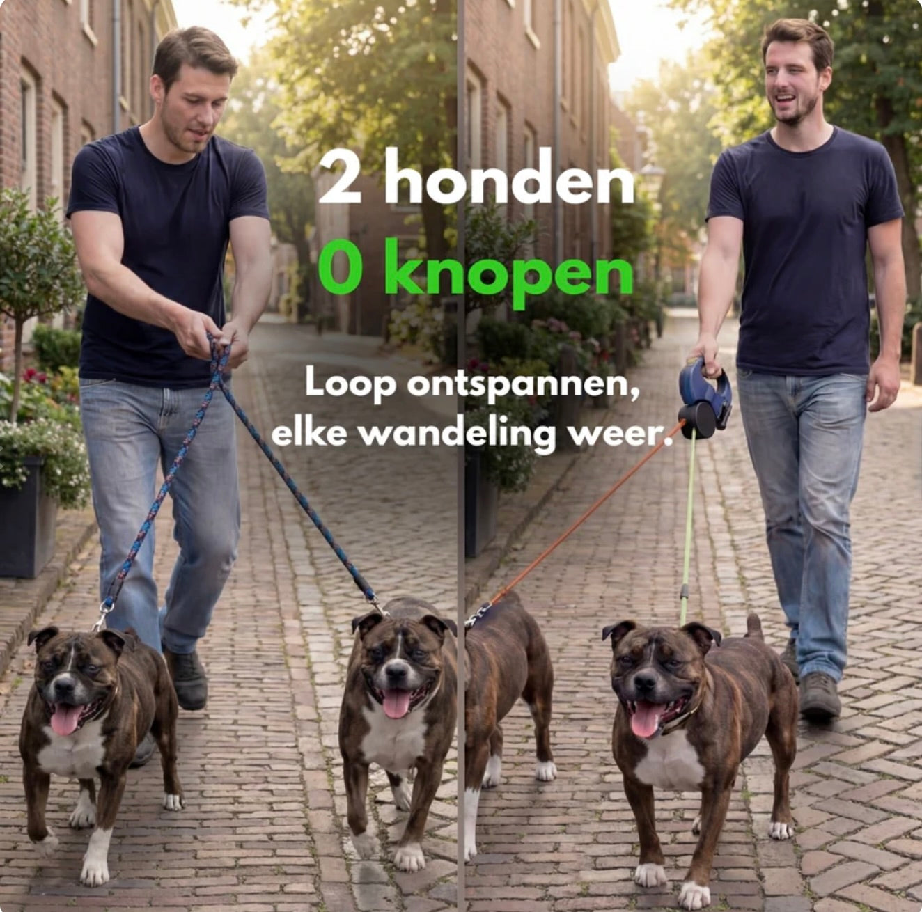Paw Living Duo-Riem 360° - Knoopvrij Hondenriem voor 2 Honden